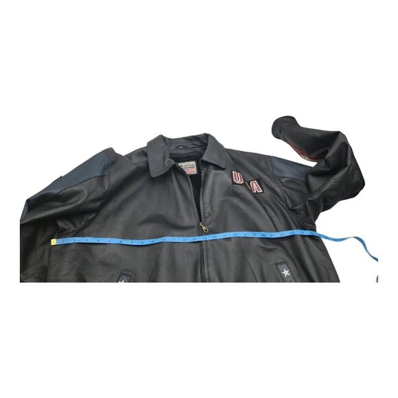 American Leather Jacket Men 2XL Multicolor USA Flag Eagle Bomber Biker Oversized - Picture 16 of 16